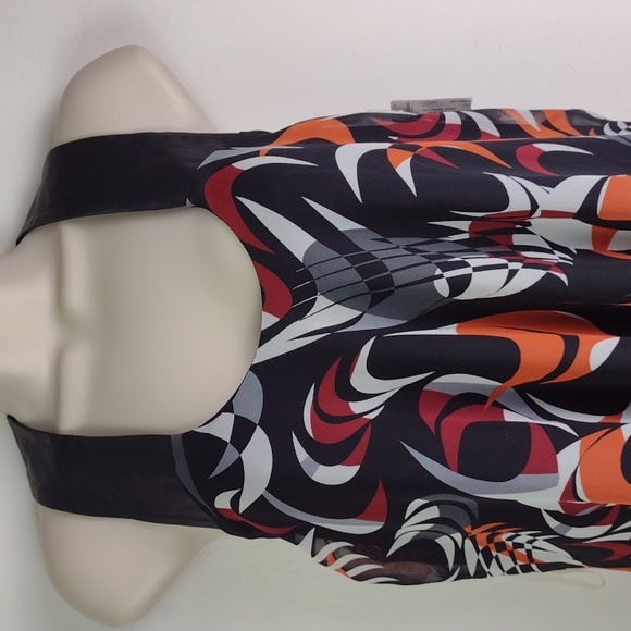 BISOU BISOU Black Very Leather Like Strap Modern Art Graphic Captivating Tank - Picture 2 of 16